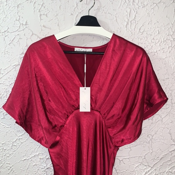 Petal and Pup Dress NWT Flawed Ricki Maxi Ruby Wine Small Satin Butterfly Sleeve - Picture 5 of 17